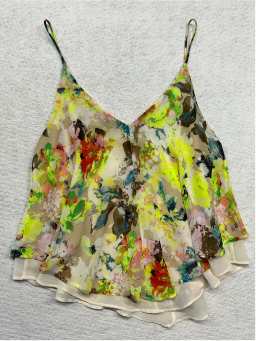 ASTR the Label Neon Floral Flyaway Asymmetric Cami Tank Top Size M - Picture 3 of 8